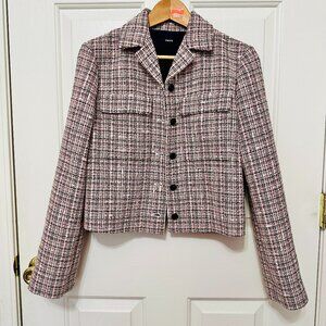 THEORY PATCH CROP BARBIE VIBES MULTICOLOR TWEED JACKET BLAZER SZ 2 $545